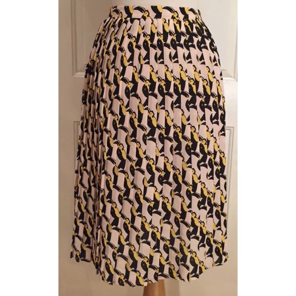 Anthropologie x Avec Le Filles Pleated Midi Skirt Tropical Toucan Size 6 Preppy - Picture 4 of 9